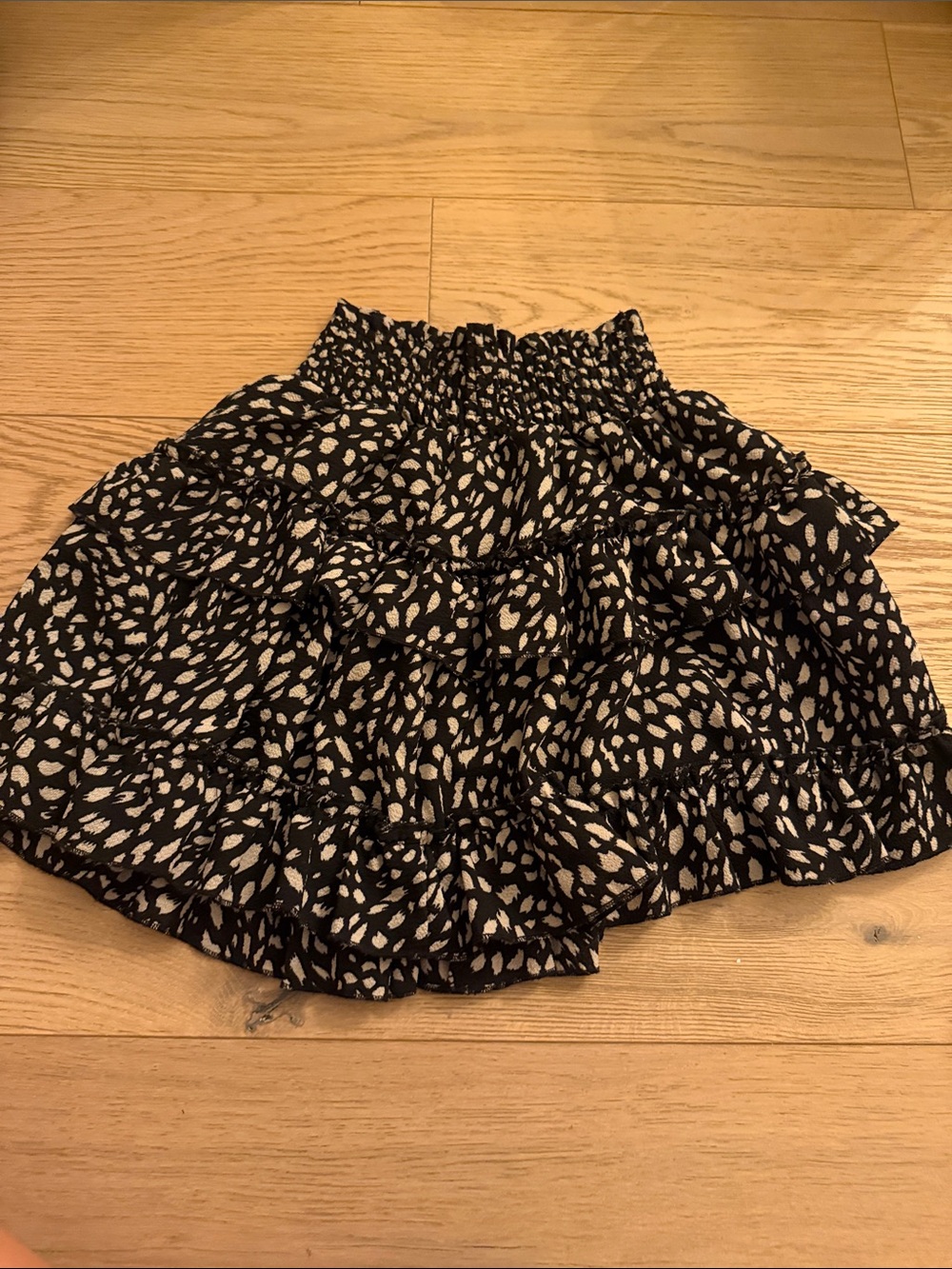 Altar'd State Black Mini Skirt with Cream Spot Ruffles